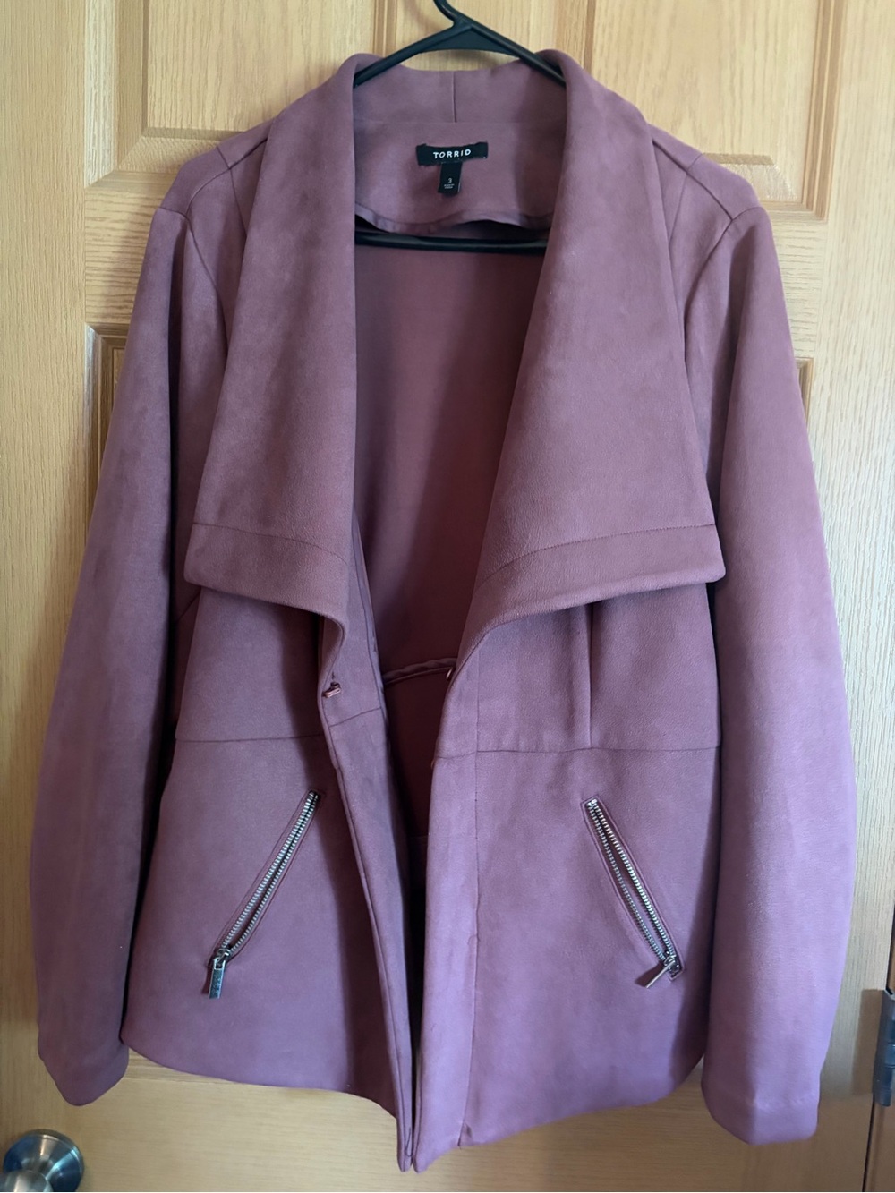 Torrid dusty mauve open-front draped blazer jacket